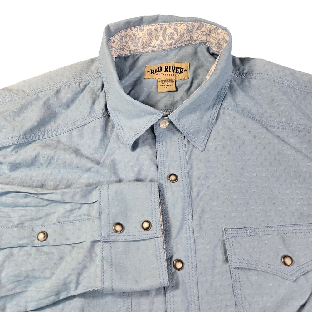 Red River Outfitters Men's XXL Blue Western Pearl Snap Long Sleeve Dobby Shirt